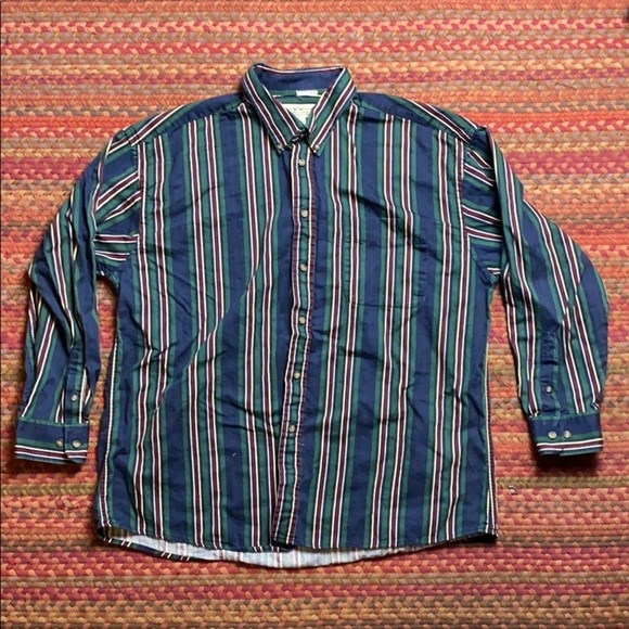90s VINTAGE NATURAL ISSUE STRIPE BOYFRIEND MENS BUTTON UP SHIRT - Picture 1 of 4